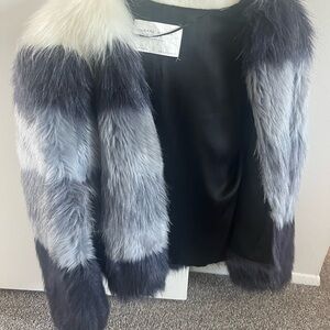 Zara Women's Faux Fur Teddy Jacket - Blue, Gray, and White